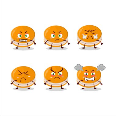 Çeşitli kızgın ifadeleri olan turuncu dorayaki çizgi film karakteri. Vektör illüstrasyonu