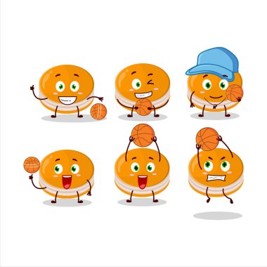 Basketbol atleti olarak yetenekli turuncu dorayaki çizgi film karakteri. Vektör illüstrasyonu