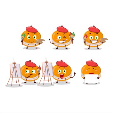 Turuncu Dorayaki çizgi film karakterinin fırçalı sanatçısı. Vektör illüstrasyonu