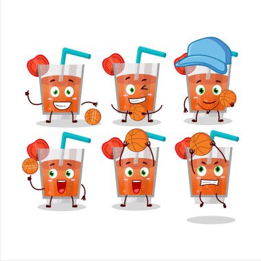 Basketbol atleti olarak yetenekli bir domates suyu çizgi film karakteri. Vektör illüstrasyonu