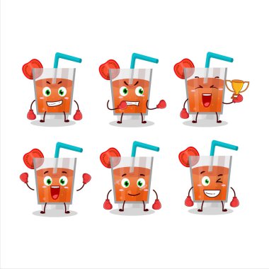 Spor domates suyu, boks, çizgi film maskotu tasarımı. Vektör illüstrasyonu