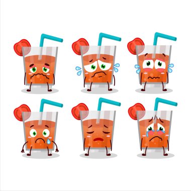 Üzgün suratlı domates suyu çizgi film karakteri. Vektör illüstrasyonu