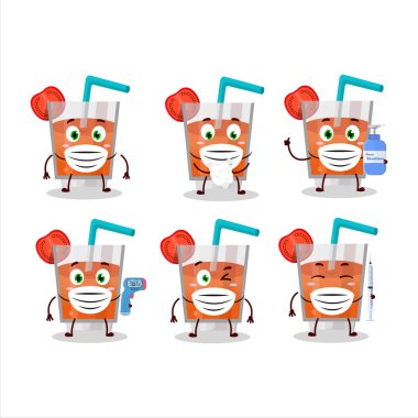 Bir salgın sırasında domates suyu karikatürü tasarımı sağlıklı kalmaya devam ediyor. Vektör illüstrasyonu