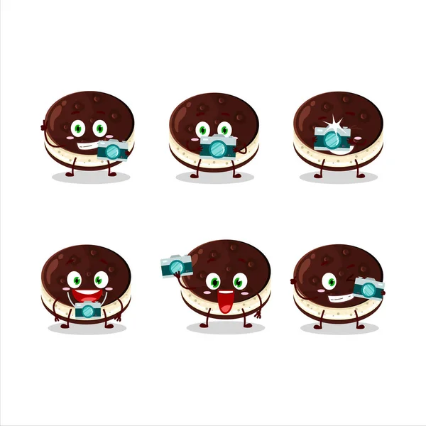 Fotógrafo Emoticon Profissão Com Personagem Desenho Animado Chocolate Dorayaki Ilustração — Vetor de Stock