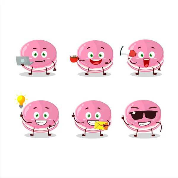 Personaje Dibujos Animados Dorayaki Fresa Con Varios Tipos Emoticonos Negocios — Vector de stock