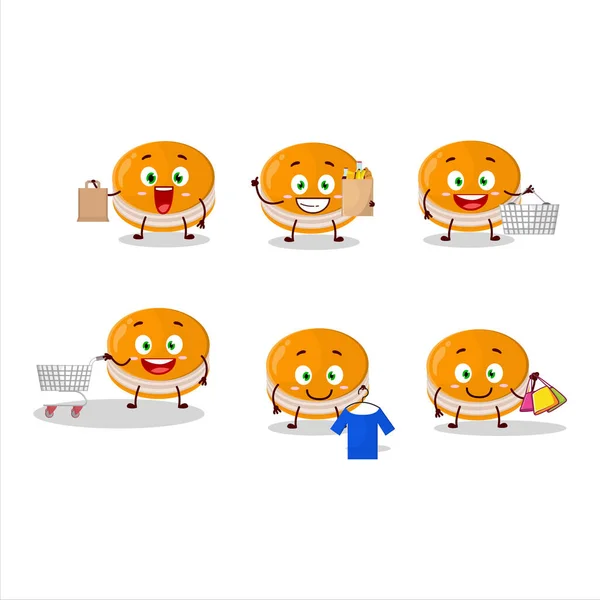 Une Mascotte Style Dorayaki Orange Riche Allant Faire Shopping Illustration — Image vectorielle