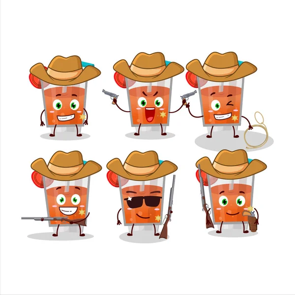 Cool Cowboy Tomatensap Stripfiguur Met Een Leuke Hoed Vectorillustratie — Stockvector