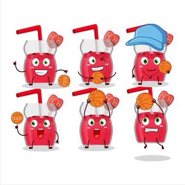 Basketbol atleti olarak yetenekli çilek suyu çizgi film karakteri. Vektör illüstrasyonu