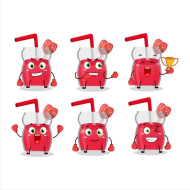 Sportif çilek suyu, boks sporu çizgi film maskotu tasarımı. Vektör illüstrasyonu