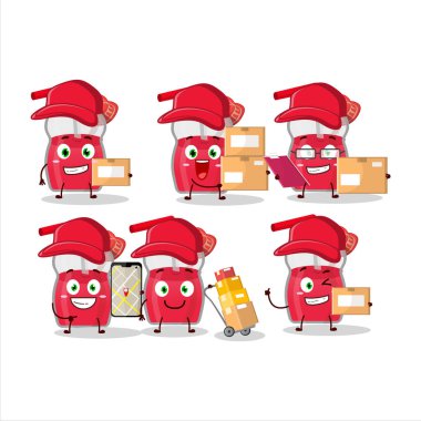 Çilek suyunun kurye olarak çalışmasının çizgi film karakteri tasarımı. Vektör illüstrasyonu