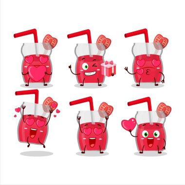 Sevgi ifadesi olan çilek suyu çizgi film karakteri. Vektör illüstrasyonu