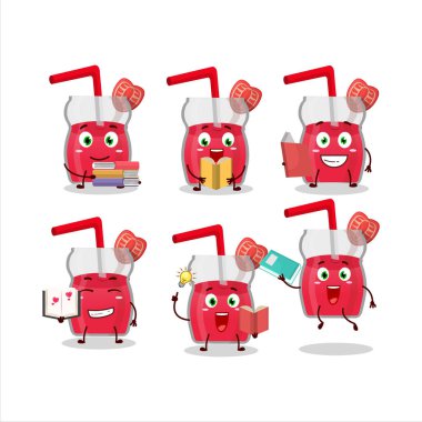 Komik bir kitap okuyan çilek suyu çizgi film karakteri konsepti. Vektör illüstrasyonu