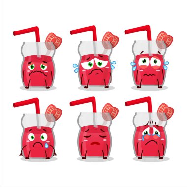 Üzgün suratlı çilek suyu çizgi film karakteri. Vektör illüstrasyonu