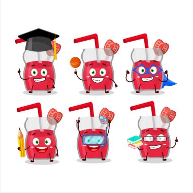 Çilek suyu çizgi film karakteri öğrencisinin değişik ifadeleri var. Vektör illüstrasyonu