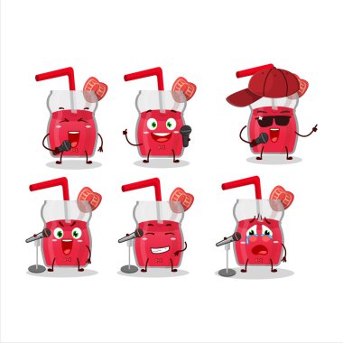 Çilek suyunun ünlü bir şarkı söylediği şirin bir çizgi film konsepti. Vektör illüstrasyonu