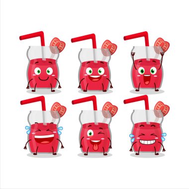 Gülen surat ifadesiyle çilek suyunun çizgi film karakteri. Vektör illüstrasyonu