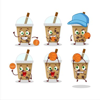 Basketbol atleti olarak boba çizgi film karakteri olan yetenekli çikolatalı kahve. Vektör illüstrasyonu