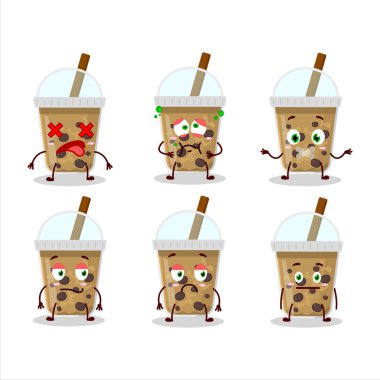 Çikolatalı kahve, boba çizgi film karakteri, ifadesiz. Vektör illüstrasyonu