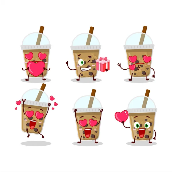 Chocolate Coffee Boba Cartoon Character Love Cute Emoticon Vector Illustration — Stock Vector