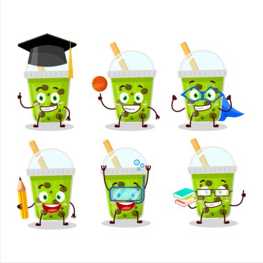 Değişik ifadeleri olan boba çizgi film karakterli kavun sütü öğrencisi. Vektör illüstrasyonu