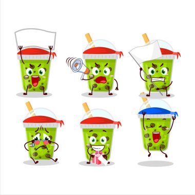 Çekici bir destekçi olarak boba karakterli kavun sütünün maskot tasarımı. Vektör illüstrasyonu