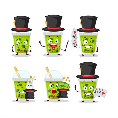 Boba Magician çizgi film karakterinin sahnede oynadığı kavun sütü. Vektör illüstrasyonu