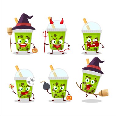 Cadılar Bayramı yüz ifadeleri. Çizgi film karakteri kavun sütü ve boba. Vektör illüstrasyonu