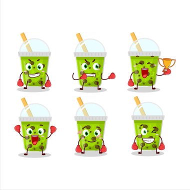 Sportif kavun sütü ve boba boks sporu maskot tasarımı.