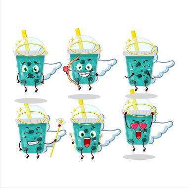 Tatlı bir melek karakteri olarak boba karikatürü dizayn edilmiş Taro sütü. Vektör illüstrasyonu