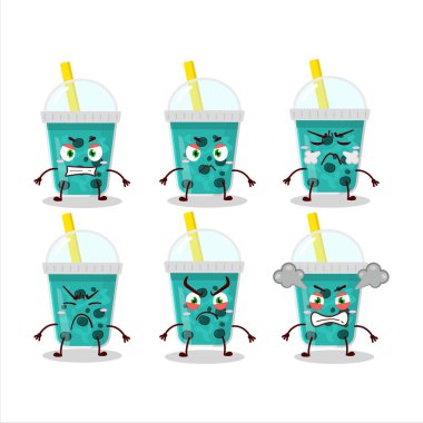 Taro sütü ve değişik sinirli ifadeleri olan boba çizgi film karakteri. Vektör illüstrasyonu