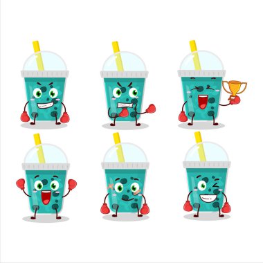 Sportif taro sütü ve boba boks sporu çizgi film maskotu tasarımı. Vektör illüstrasyonu