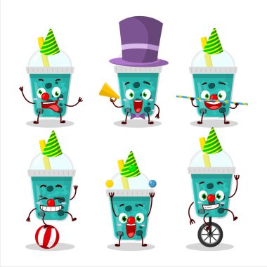 Çeşitli sirk şovlarıyla bobalı taro sütü karakteri. Vektör illüstrasyonu