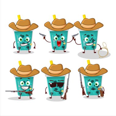 Güzel şapkalı boba çizgi film karakteri ile havalı kovboy taro sütü. Vektör illüstrasyonu