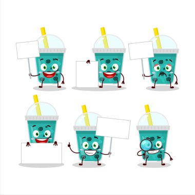 Boba çizgi film karakterli taro sütü bilgi panosu getirir. Vektör illüstrasyonu