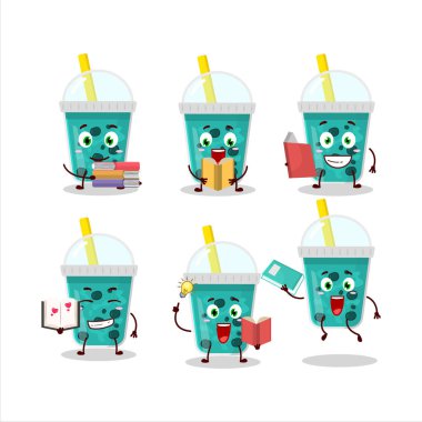 Komik bir kitap okuyan boba çizgi film karakteri kavramlı taro sütü resmi. Vektör illüstrasyonu