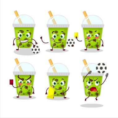 Futbol hakemi olarak çalışan karikatür karakterli kavun sütü. Vektör illüstrasyonu