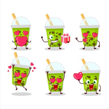 Karpuz sütü, çizgi film karakteri ve sevimli bir aşk ifadesi. Vektör illüstrasyonu