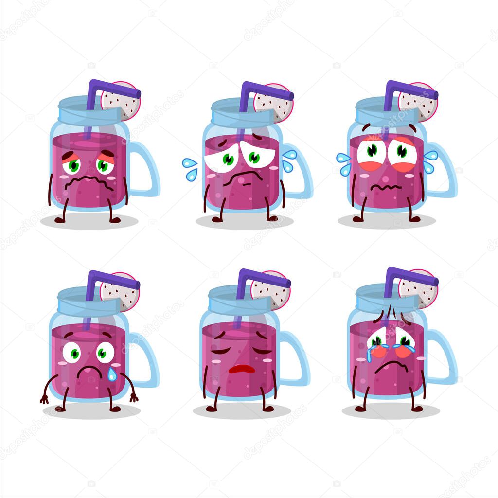 Dragon fruit smoothie cartoon character with sad expression. Vector illustration