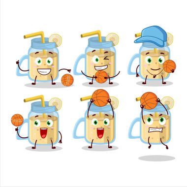 Basketbol atleti olarak muzlu smoothie çizgi film karakteri. Vektör illüstrasyonu