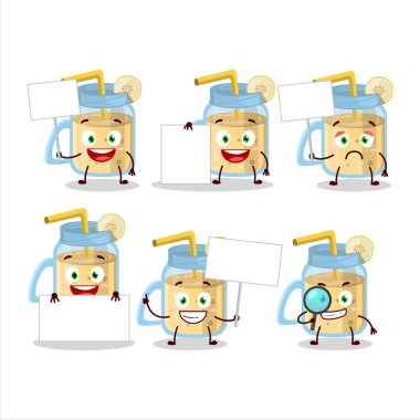 Muzlu smoothie çizgi film karakteri bilgi panosunu getir. Vektör illüstrasyonu