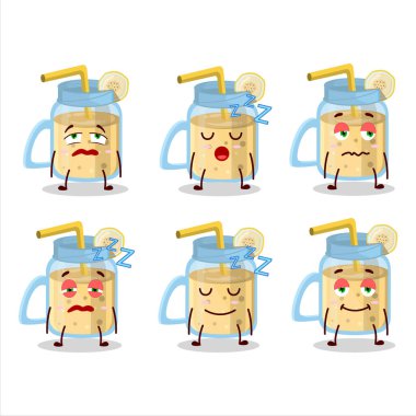 Uykulu ifadeli muzlu smoothie çizgi film karakteri. Vektör illüstrasyonu