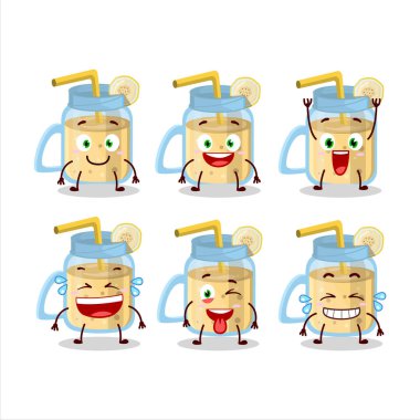 Gülen suratlı muzlu smoothie çizgi film karakteri. Vektör illüstrasyonu