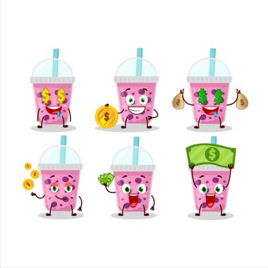 Üzüm sütü ve tatlı ifadeli çizgi film karakteri para getiriyor. Vektör illüstrasyonu