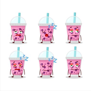 Karikatür karakteri, uykulu ifadeli boba sütü. Vektör illüstrasyonu