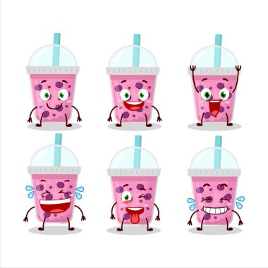 Üzümlü sütün çizgi film karakteri gülümsemeli boba ile. Vektör illüstrasyonu