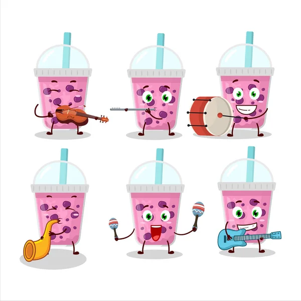 Çizgi film karakteri üzümlü süt ve müzik enstrümanları çalıyor. Vektör illüstrasyonu