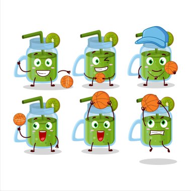 Basketbol atleti olarak yetenekli kivi smoothie çizgi film karakteri. Vektör illüstrasyonu