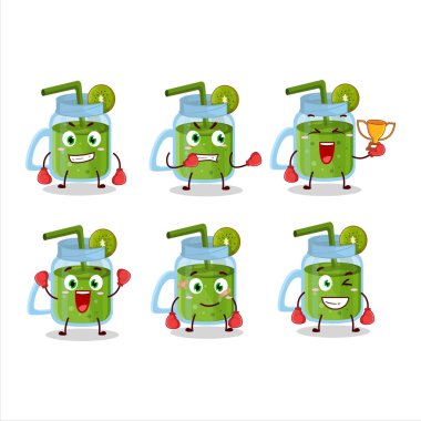 Sportif kivi smoothie boks sporu çizgi film maskotu tasarımı. Vektör illüstrasyonu