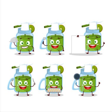 Çeşitli şef ifadeli kivi kokteylinin çizgi film karakteri. Vektör illüstrasyonu