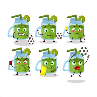 Futbol hakemi olarak çalışan Kiwi smoothie çizgi film karakteri. Vektör illüstrasyonu